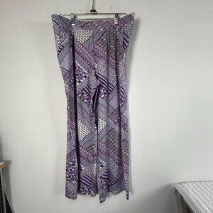D&Co. Beach Womens Purple Geometric Print Wide-Leg Pants LP Lightweight Stretch